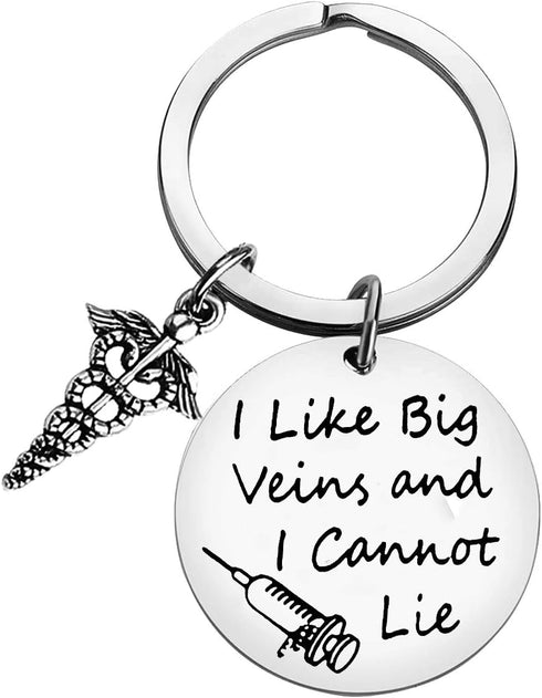 Dabihu Phlebotomist Keychain, I Like Big Veins and I Cannot Lie, Funny Nurse Gift for Phlebotomist, Graduation, Christmas, Birthday, Keyring...
