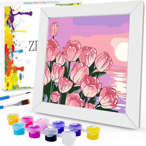 ZRIZQ Paint by Numbers for Adults Beginner Kids Ages 6-8-12 with Wooden Frame,Easy Paint by Numbers for Gift Home Decoration 8x8 Inch(Flowers 8)...