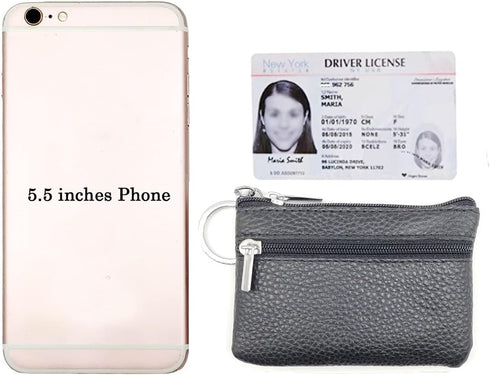 Keychain Purse Small, iToolai Women's Genuine Leather Zipper Mini Coin Bag Credit Card Holder (Black)...