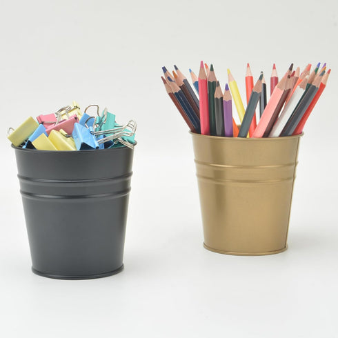 Pen Holder Cup For Desk Pencil Holder Metal Marker Pen Organizer Storage Small Tinplate Flower Pot Succulent Bucket Planters for Office Home - 2 P...