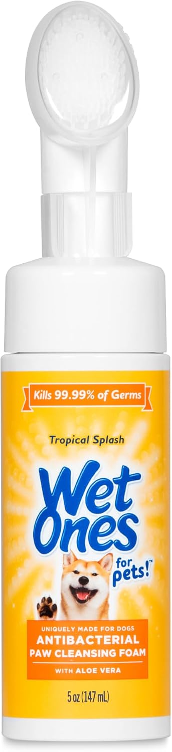 Wet Ones for Pets Antibacterial Dog Paw Cleansing Foam with Built-in Paw Scrubber Brush, Tropical Splash Scent, 5 oz | Dog Paw Cleaner with Antiba...