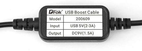 DROK USB to 9v, 5v to 9v USB Boost Converter, USB Cable DC 5v Step Up to 9v, 1.5A Power Regulator Line with 5.5mm Port 1.2 Meter Length...