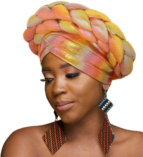 Woeoe Beanie Cap Head Wrap Double Braid Pre-Tied Head Scarf Twisted Stretchy African Head Turban for Women and Girls...