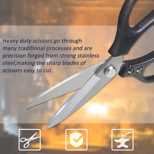 Stainless Steel Scissors Heavy Duty, Stainless Steel Scissors with Comfort Grip, All-Purpose Stainless Steel Scissors for Carpet, Cardboard, Leath...