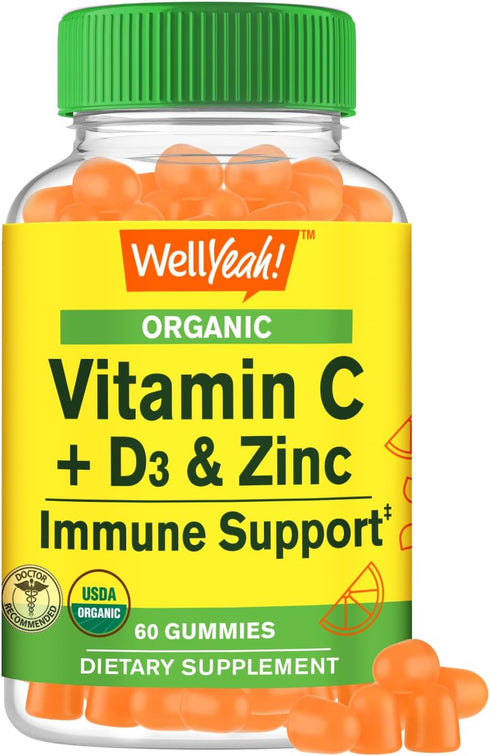Organic Vitamin C + D3 + Zinc Gummies - Immune Boosting, Antioxidant-Rich, and Bone Health Supporting, USDA Organic, Vegan, and Non-GMO - Gluten-F...