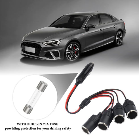 11.81 Inch Car Cigarette Lighter Splitter with 20A Fuse,1 to 4 Car Charger Splitter,Universal Power Adapter 12V Cigarette Lighter Socket for Car,T...