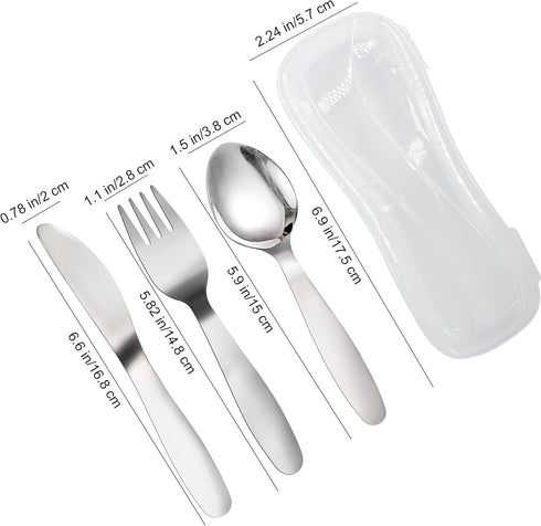 VANRA 3 Pieces Children Fork Spoon Knife Set with Travel Case for Lunch Box, 18/8 Stainless Steel Kids Silverware Flatware Set Kids Utensil Set fo...