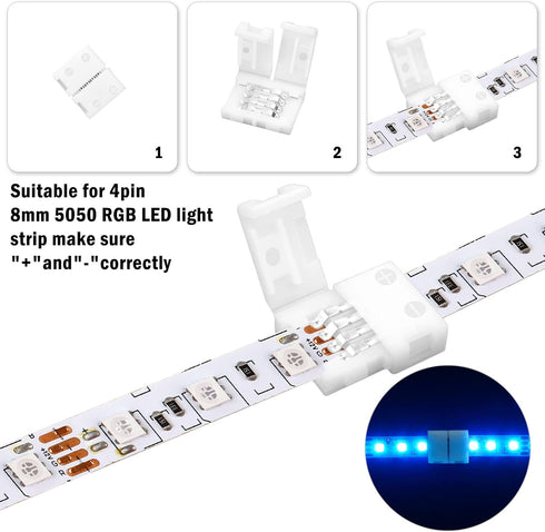 VIPMOON 20 Pack 4 Pin RGB 8mm Solderless Connectors Adapter for SMD 2835 3528 Multicolor Non-Waterproof LED Strip Light (8mm)...