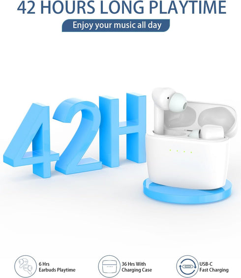 Wireless Earbuds,Bluetooth 5.3 Earbuds Built in 4 ENC Stereo Microphone Bluetooth Headphones 42H Playtime with Charging Case IPX7 Waterproof Mini ...