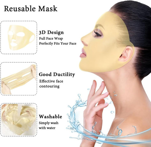 Face Ice Pack and 2 Packs Silicone Face Mask Cover, Full Facial Frozen Masks Hot Cold Face Compress Reusable Skin Care Set for Women for Puffiness...