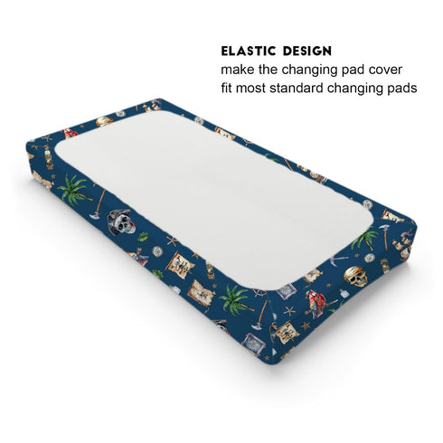 Ocean Pirate Ship Skull Parrot Palm Trees Changing Pad Covers for Boys 32''x16'' Fun Boy's Nautical Nursery Fitted Diaper Change Table Sheets Mats...