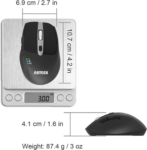 Arteck Wireless Bluetooth Mouse with Nano USB Receiver, Black, 4-Month Battery Life, Ergonomic Design...