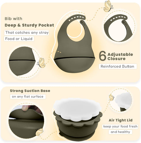 Baby Feeding Set of 4–Made from Premium Food-Grade & BPA-Free Silicone Baby Weaning Set –Durable & Eco-Friendly Toddler Plates, Safe Baby Feeding ...