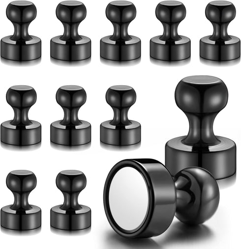 12 PCS Metallic Magnets, Black Magnetic Push Pins, Refrigerator Magnets, Brushed Nickel Push Pin Magnets Perfect for Fridge Magnets, Office Magnet...
