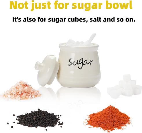 ONTUBE Ceramic Sugar Bowl with Lid and Spoon 12oz (beige)...