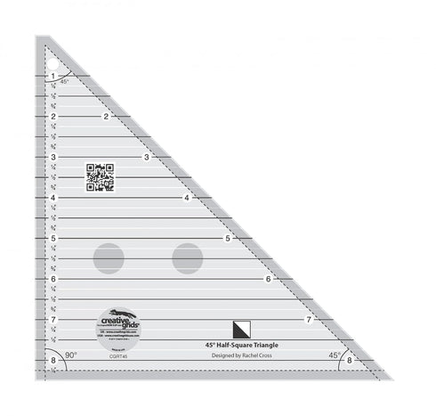 Creative Grids 45 Degree Half-Square Triangle 8-1/2in Quilt Ruler – CGRT45 – Made in USA, 8-1/2in x 9in, Non-Slip Grip Acrylic Quilting, Sewing, C...
