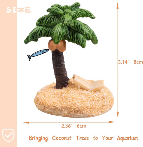 Fish Tank Coconut Tree Decoration, Aquarium Coastal Aquascape Decoration, Exquisite Aquarium Decoration, Fish's Best Friend.Green...