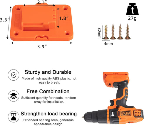 Crivnhar 5 Packs Tools Drill Mount Holder, Fit for Black+Decker 20V Max Li-ion Drill Tools Holder Dock Hanger with 20 Screws(No Tool)...