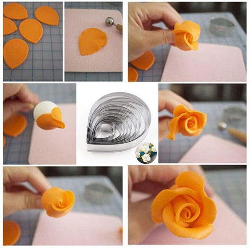 18pcs Gumpaste Flower Mold Austin Rose Petal Calyx Leaf Cutter Set Sugarcraft Fondant Modelling Tools for Cake Decorating, Chocolate, Soap, Gum pa...