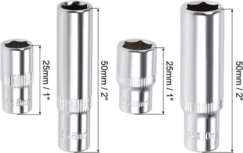 uxcell 1/4-inch Drive by 8mm & 10mm Deep and Shallow Socket Set, 6-Point CR-V Steel...