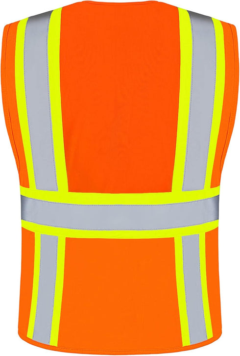 High Visibility Safety Vest with 9 Pockets, Reflective Tape Zipper Front, Work Vest for Men & Women (X-Large, Orange)...