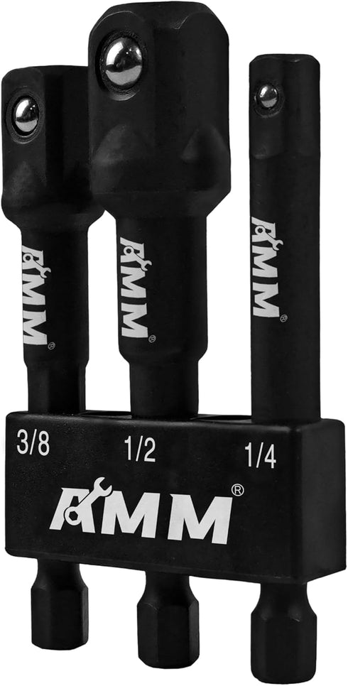 AMM Power Drill Sockets Adapter Sets,3-Piece Hex Shank Impact Driver Socket Adapter, Socket to Drill 1/4" 3/8" 1/2" Adapter...