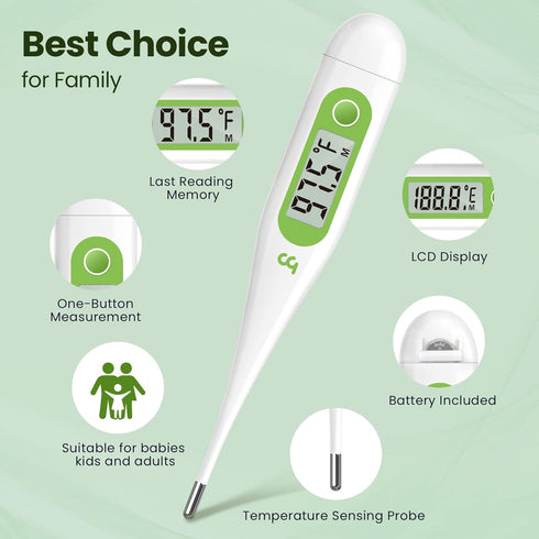 Femometer Thermometer for Adults and Kids, Digital Thermometer with Fever Alert, Memory Recall, C/F Switchable, for Oral, Rectal or Under Arm Use,...