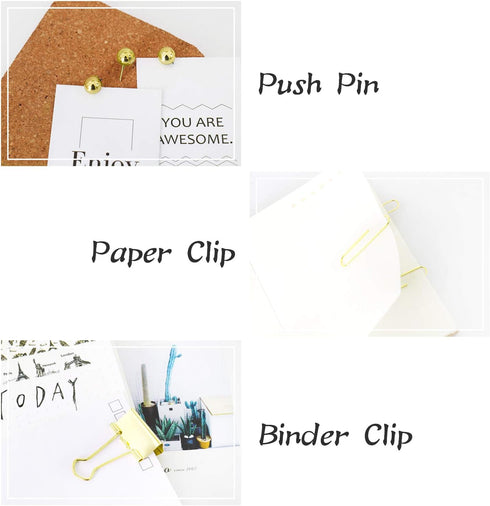 Gold Binder Paper Clips Set,182pcs Large Paper Clips,Binder Clips,Push pins, Office Supplies Clips for Women,Desk Accessory...