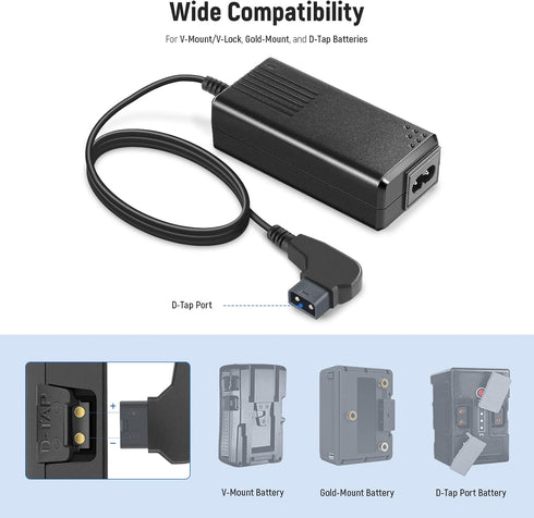 NEEWER D-Tap Battery Charger with 3.3feet/1m D-Tap Cable for V-Mount/V-Lock/Gold Mount Battery, Compatible with NEEWER BP-95W BP-190WS BP-150WS BP...