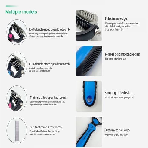 YNR Pet Cat Dog Horses Hair Fur Shedding Trimmer Grooming Dematting Rake Deshedding Comb Brush Tool Kit...