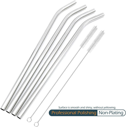GFDesign Big Drinking Straws Reusable 12 Inches Extra Long 9mm Extra Wide SUS 304 Food-Grade 18/8 Stainless Steel - Set of 4 with 2 Cleaning Brush...