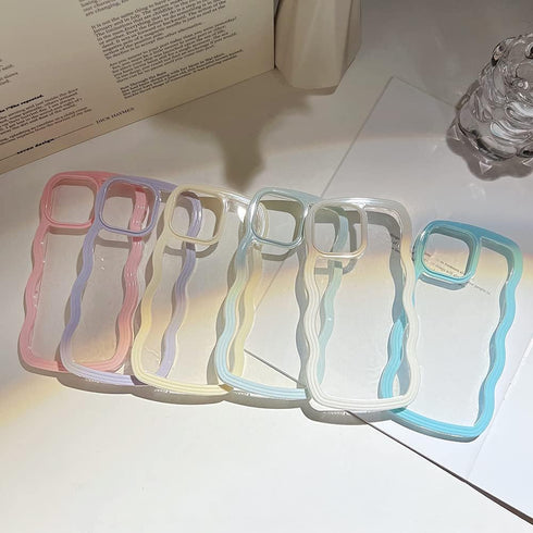 QLTYPRI Compatible with iPhone 13/iPhone 14(6.1 inch) Case, Cute Curly Wave Frame Clear Case for Girls Women, Transparent Soft Silicone TPU Bumper...