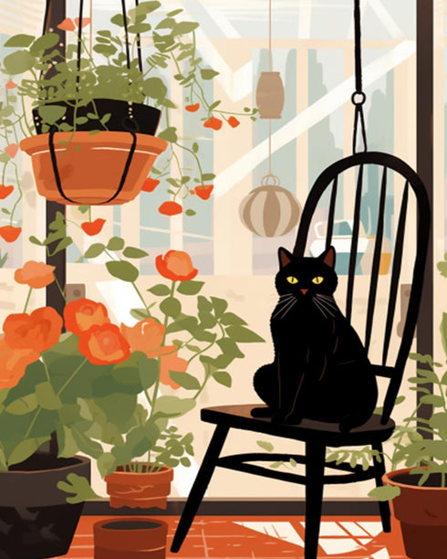 Tucocoo Cute Black Cat Paint by Bumbers for Adults Swing Chair Plants Lamp DIY Paint by Numbers Acrylic Paint Canvas Abstract Graffiti Nature-Insp...