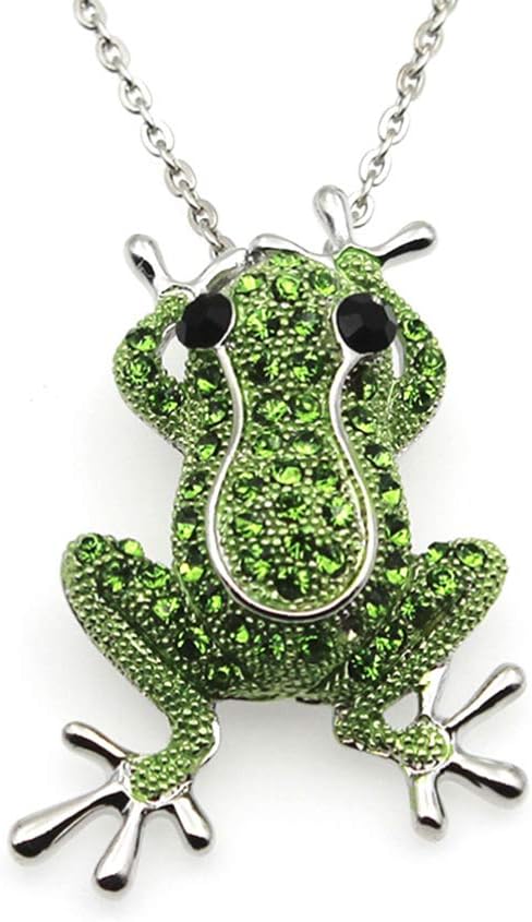 VALICLUD 3D Green Frog Necklace for Women Crystal Frog Jewelry Frog Brooch with Silver Chain Alloy Frog Stuff Animal Frog Jewelry Frogs Charm (5. ...