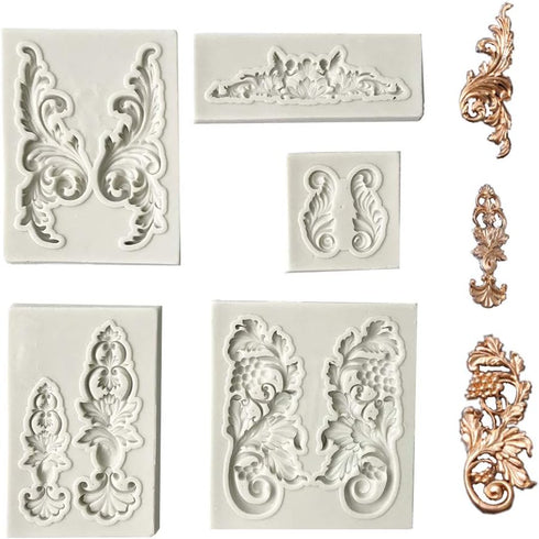 Juland 5 PCS Silicone Fondant Cake Mold Baroque Style Curlicues Scroll Mold for Sugarcraft, Cake Border Decoration, Cupcake Topper, Jewelry, Polym...