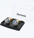 Polyhedral Blue/Black Gemstone Round Cufflinks for Men In Gift Case Golden/Silver Tone Unisex Cufflinks Jewelry Set for Wedding Party Anniversary ...