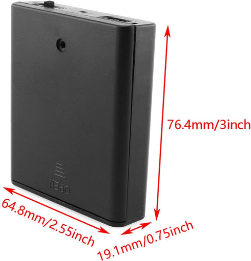 DGZZI 4xAA Battery Box 4 Slots AA Black Battery Storage Cases with Cover ON/Off Switch and USB Female Socket Battery Holder...