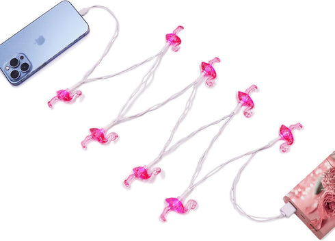 WIND Flamingos Holiday LED Christmas Light Phone Charging Cable, 8 LED Pink 50inch Charger Cord for Phone 14/Pro Max/Pro/Plus,Phone 13/Pro Max/Pro...