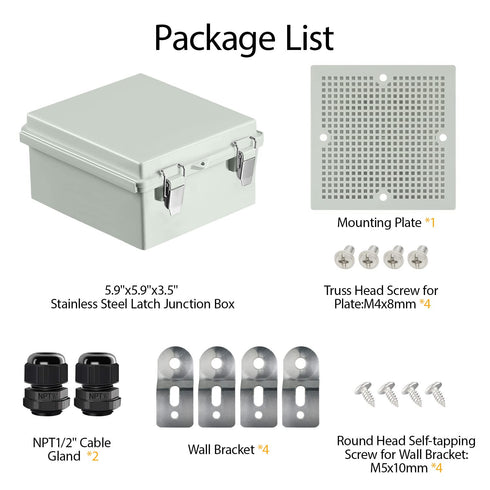 LeMotech Electrical Box, IP67 Waterproof Hinged Cover Stainless Steel Latch Junction box, ABS Plastic Electrical Enclosure with Mounting Plate,Wal...