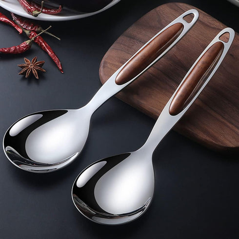 2pcs Stainless Steel Rice Spoon Rice Cooker Dishes Condiment Spoon Soup Rice Ladle Spoon Rice Serving Spoon Rice Scooper Asian Spoons Kitchen Scoo...