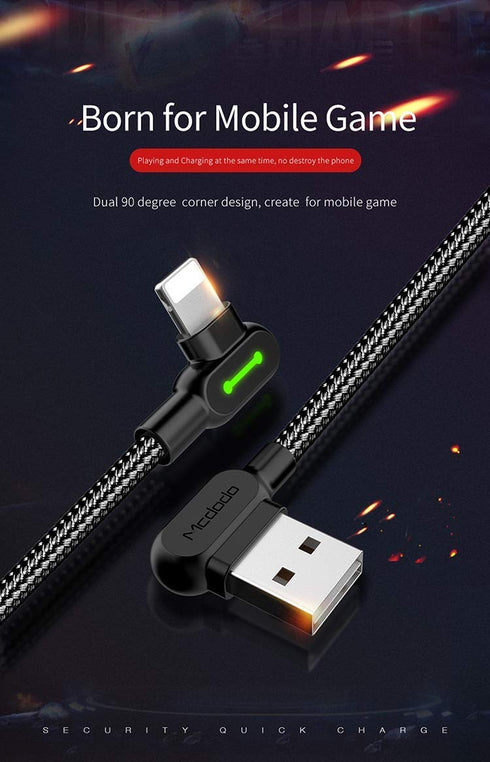 (2 Pack + iPhone Bag) USB 90 Degree Right Angle Design Gaming iPhone LED Nylon Braided Sync Charge New USB Reversible Data 6FT/1.8M Cable Compatib...