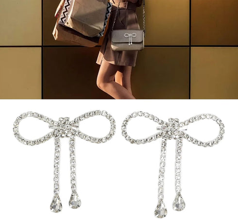 2PCS Rhinestone Bowknot Brooch Shiny Crystal Bow Pin Tassel for Women Weddings Celebration Parties Decoration Shoes, Luggage Accessories...