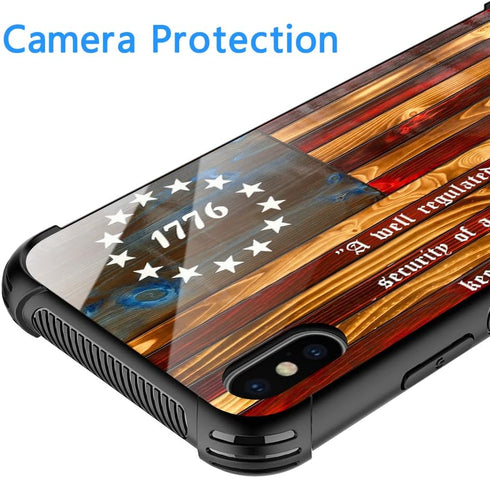 TnXee Case Compatible with iPhone Xs Case, Betsy Ross 13 Star Wooden American Flag with 1776 Case for iPhone X Cases for Man Women Gifts Pattern D...