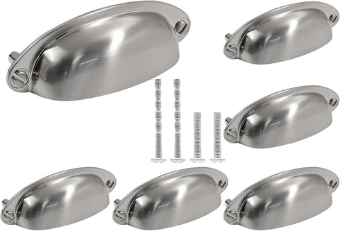 Waziaqoc 6PCS Brushed Nickel Drawer Pulls, 3.5" Hole Center Cabinet Cup Pull, Vintage Shell Metal Cabinet Handles for Kitchen Cabinet Wardrobe Dra...