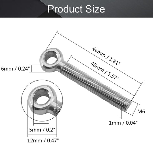 MroMax Swing Lifting Bolt 5Pcs M6 x 40mm Machinery Shoulder Swing Lifting Eye Bolt,304 Stainless Steel Metric Thread Lifting Eye Bolt for Home Ren...