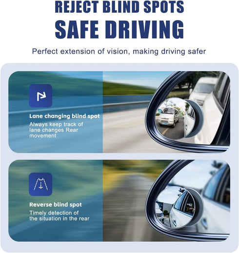 blind spot mirrors 2 pack, 2 Pieces 2 inch Round Frameless HD Convex Mirror, Wide Angle Side Mirror with 360 Degree Adjustable Angle, Blue Lens An...