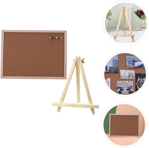 STOBOK Wooden Frame Message Board Notice Board Small Staples Cork Board Tack Board Wood Easel Display Stand Cork Notice Board Decorative Hanging P...