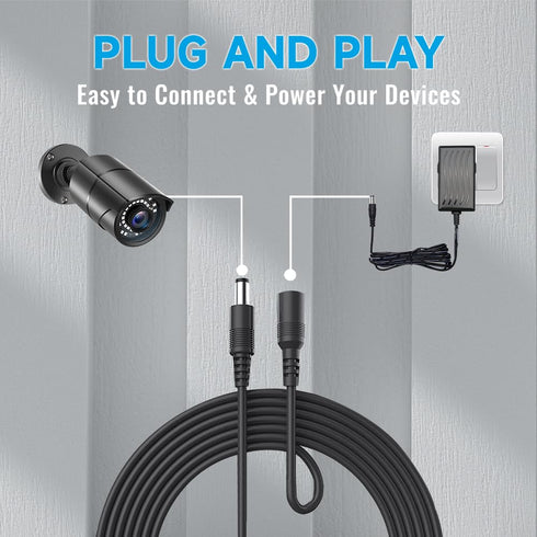 4 Pack 10ft/3M DC Power Extension Cable,12V DC 5.5mm*2.1mm Power Adapter Cord for 12V CCTV Security Camera, DVR, NVR, Baby Monitor, LED Strip Stri...