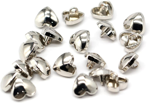 20Pcs 10mm(0.394inch) Heart Shape Gold Metal Buttons for Sewing Small Blouse Shirt Button with Shank DIY Crafts Silver Color...
