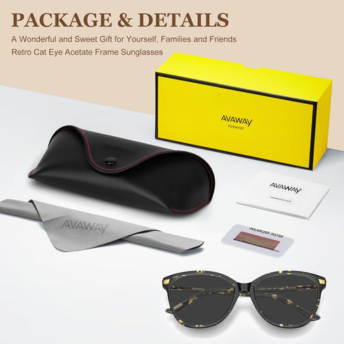 AVAWAY Cat Eye Polarized Sunglasses for Women - Stylish Acetate Frame UV400 Protection for Driving Travel Summer Outings...